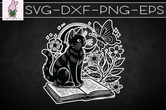 Black Cat Read Book Butterfly SVG