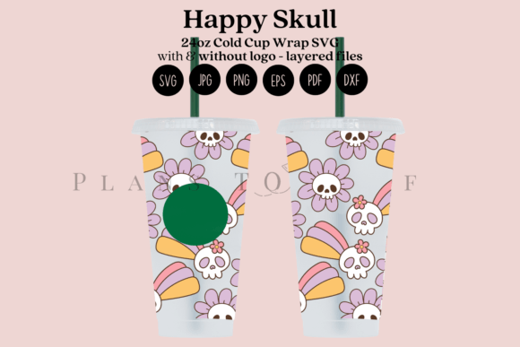 Happy Skull Halloween 24oz Cold Cup Wrap